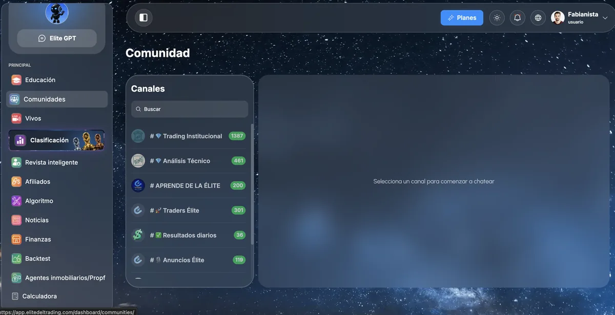 Comunidad de Élite del Trading por dentro: canales de análisis técnico y traders