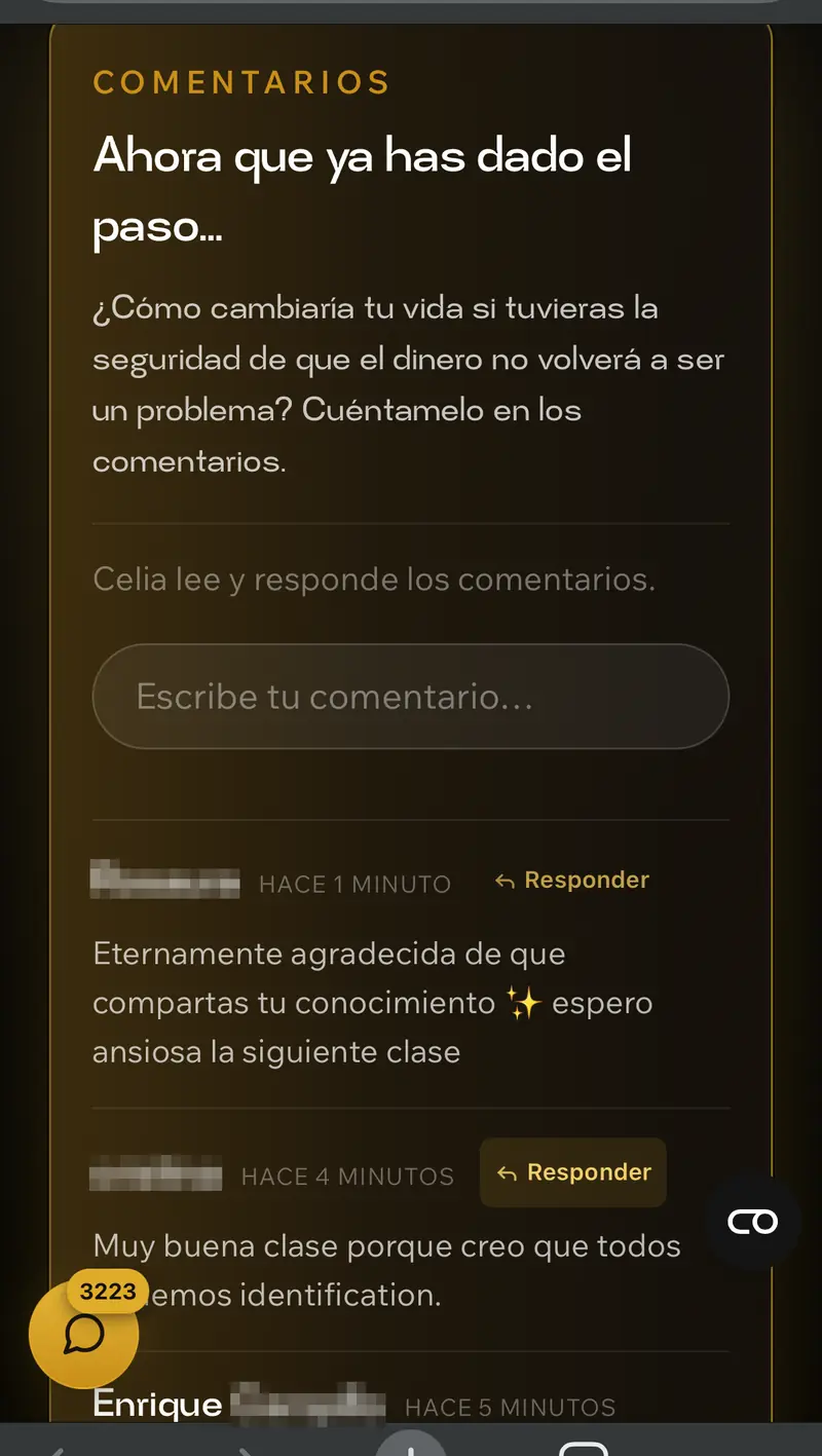 Comentario de una alumna de la clase 1 de la Semana de la Inversión de Celia Rubio contando su punto de partida