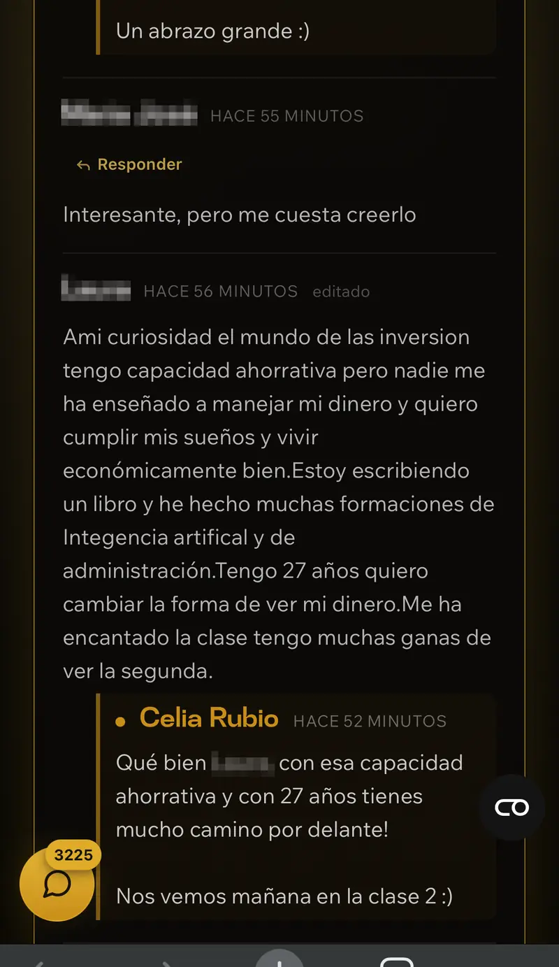 Comentario escéptico sin borrar en la clase 1 de la Semana de la Inversión de Celia Rubio