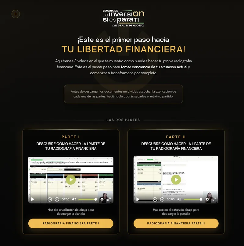 Las dos plantillas de la radiografía financiera de la clase 2 de la Semana de la Inversión, con su vídeo explicativo