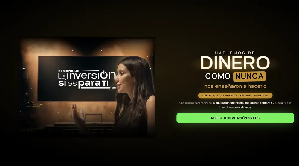Paso 1 del registro: la página oficial de la Semana de la Inversión de Celia Rubio