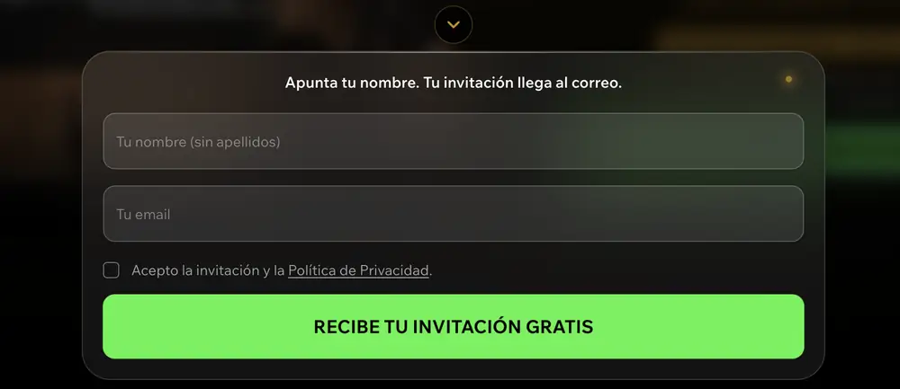Paso 2 del registro: el formulario solo pide nombre y correo