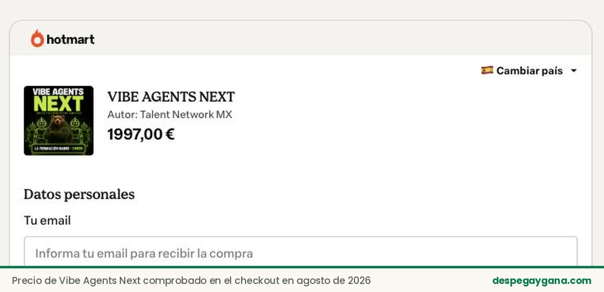 Precio de Vibe Agents Next comprobado en el checkout