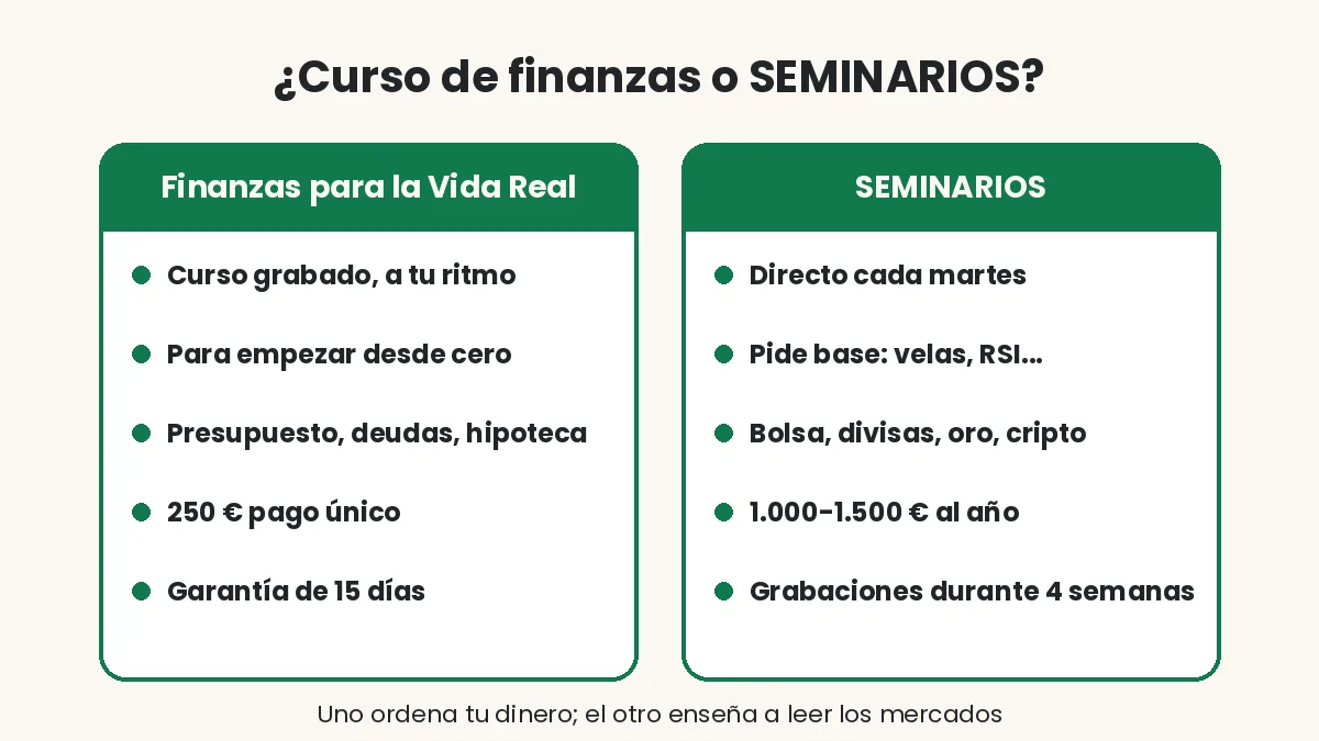 Diferencias entre SEMINARIOS y el curso Finanzas para la Vida Real de Pablo Gil
