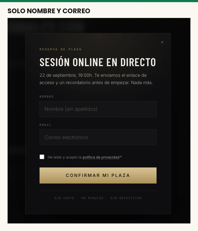 Formulario de registro de la sesión gratuita de Superhumano de Miguel Navarro