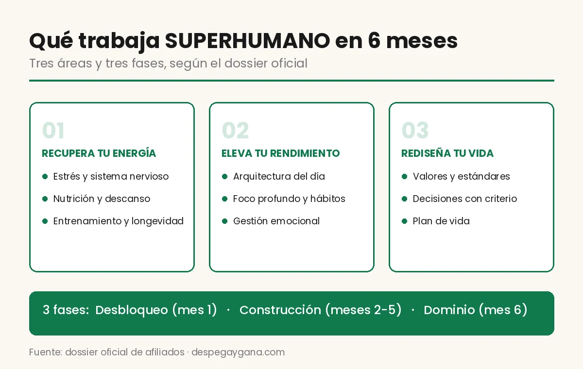Las tres áreas del método Superhumano de Miguel Navarro: energía, rendimiento y rediseño de vida